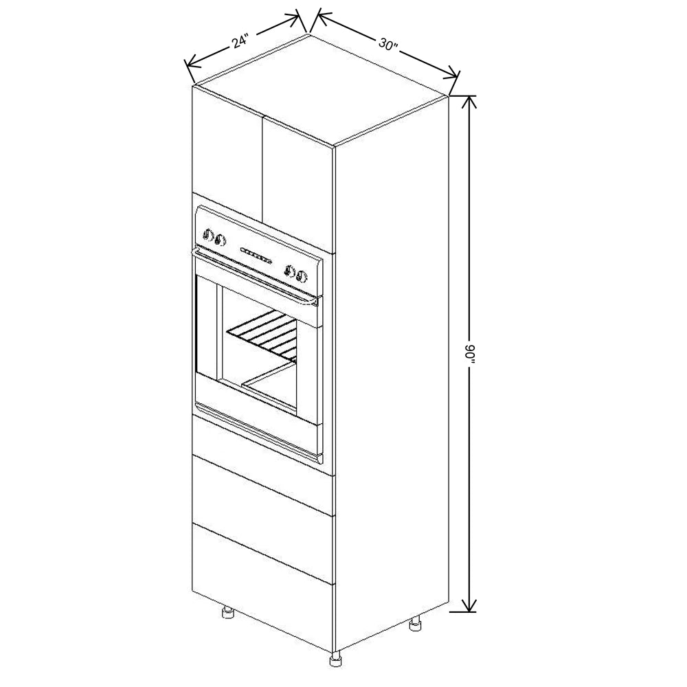Fabuwood Illume Catalina Bianco Gloss 30" W X 90" H X 24" D Single Oven W/3 Drawers Cabinet