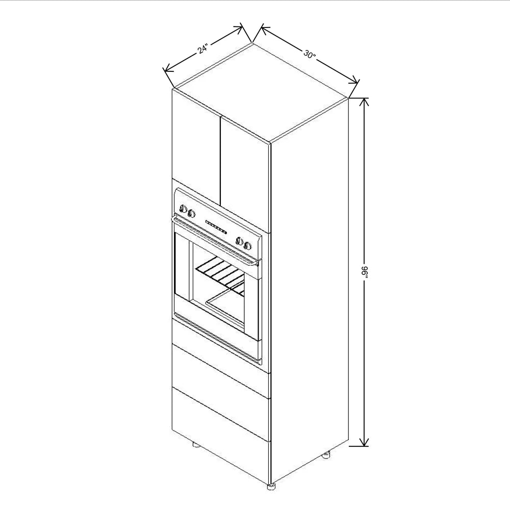 Fabuwood Illume Catalina Bianco Gloss 30" W X 96" H X 24" D Single Oven W/3 Drawers Cabinet - image 1