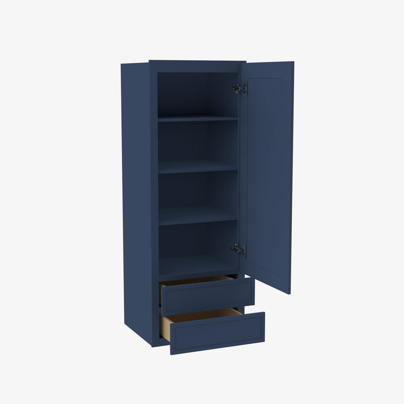 PD-W2D1848 Single Door Cabinets 18 Inch Wall Cabinet With 2 Built-In Drawers | Petit Blue - image 2