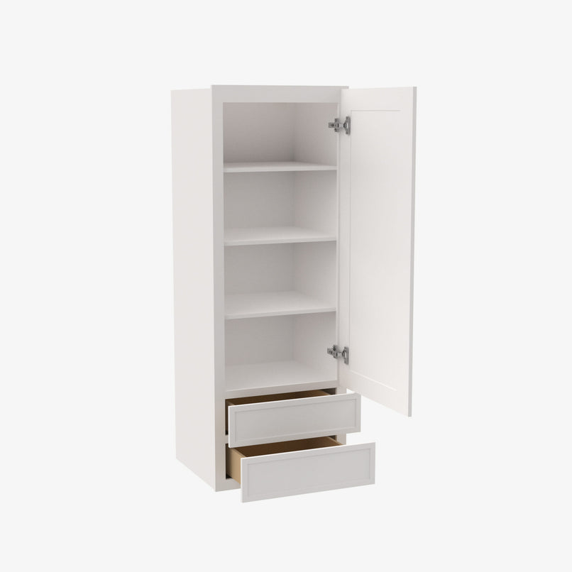 PW-W2D1854 Single Door Cabinets 18 Inch Wall Cabinet With 2 Built-In Drawers | Petit White - image 2