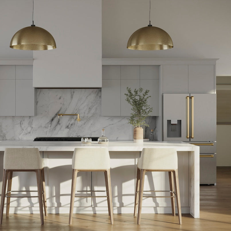 ZLINE 46 in. Ducted Wall Mount Range Hood Insert in Stainless Steel (695-46) in a luxury kitchen.