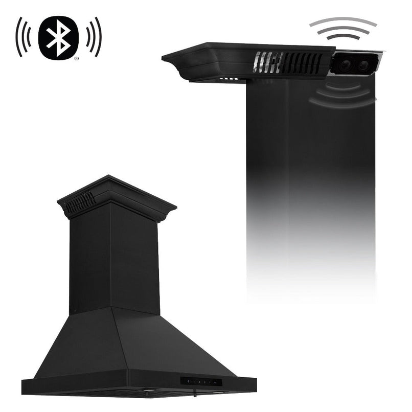 ZLINE 42 in. CrownSound™ Ducted Vent Wall Mount Range Hood in Black Stainless Steel with Built-in Bluetooth Speakers (BSKBNCRN-BT-42)