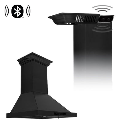 ZLINE 30 in. CrownSound™ Ducted Vent Wall Mount Range Hood in Black Stainless Steel with Built-in Bluetooth Speakers (BSKBNCRN-BT-30)