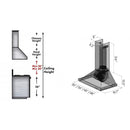 ZLINE 36 in. Designer Series Satin Stainless Steel Convertible Vent Wall Mount Range Hood (8KBS-36) dimensional diagram.
