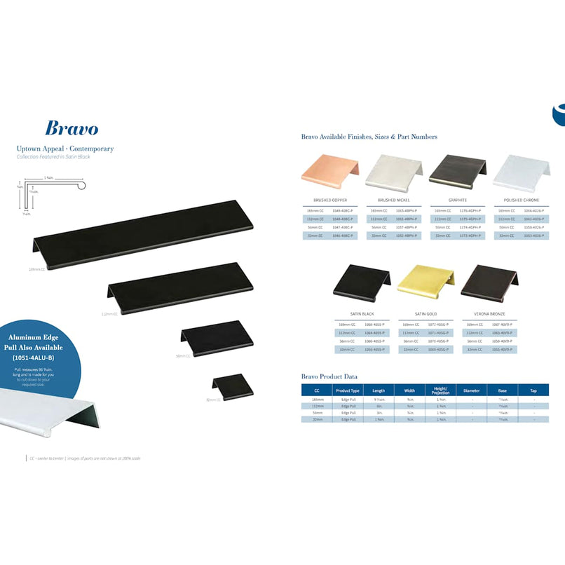 Bravo 4-13/32" Center to Center 6" Long Finger Tab Cabinet Edge Pull / Drawer Edge Pull - image 2