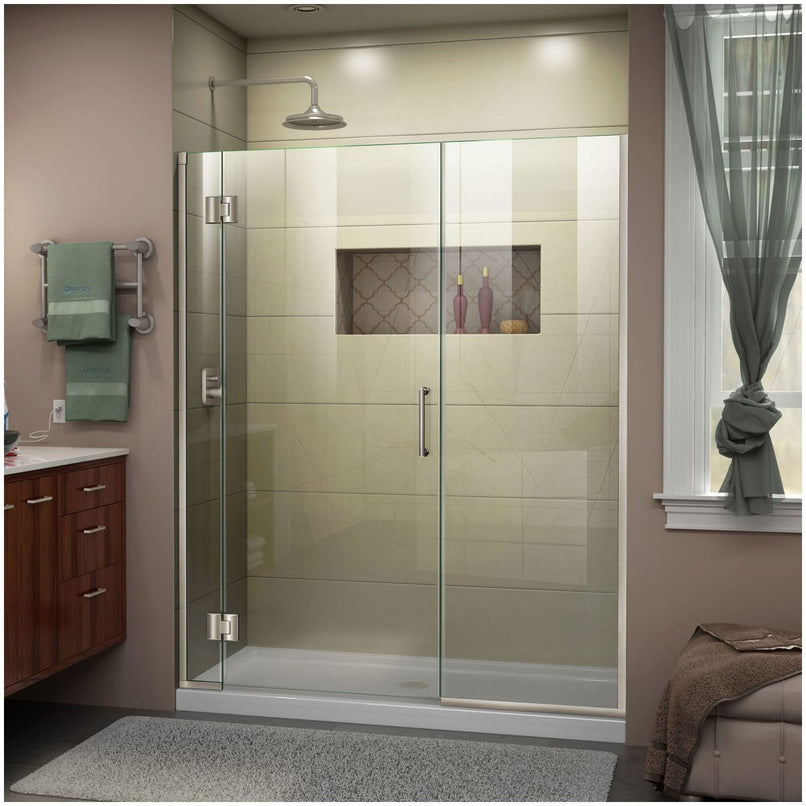 Unidoor-X 72" High x 66" Wide Hinged Frameless Shower Door with Clear Glass - image 1