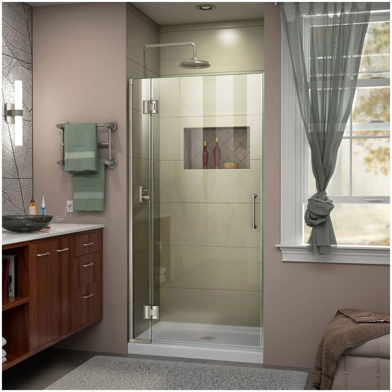 Unidoor-X 72" High x 36" Wide Hinged Frameless Shower Door with Clear Glass - image 1