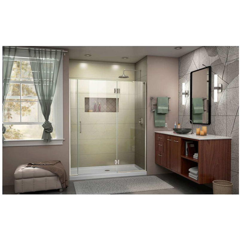 Unidoor-X 72" High x 57" Wide Hinged Frameless Shower Door with Clear Glass - image 3