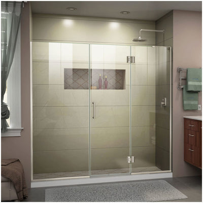 Unidoor-X 72" High x 66" Wide Hinged Frameless Shower Door with Clear Glass - image 1