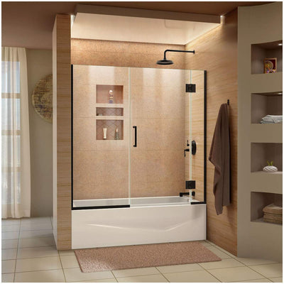 Unidoor-X 58" High x 58" Wide Hinged Frameless Tub Door with Clear Glass - image 1