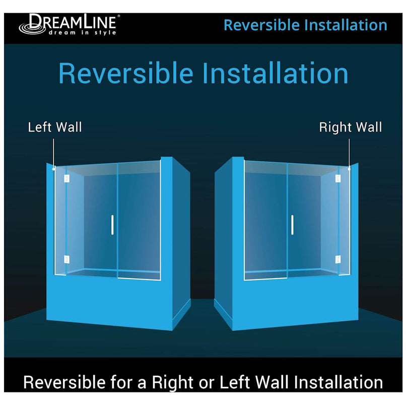 Unidoor-X 58" High x 58" Wide Hinged Frameless Tub Door with Clear Glass - image 3