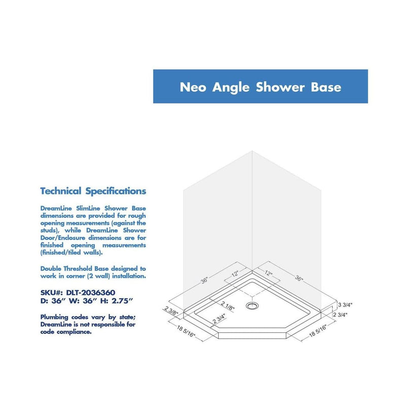 Prism 74-3/4" High x 36" Wide Frameless Neo-Angle Shower Module with Pivot Shower Door and Center Drain Base Kit - image 15