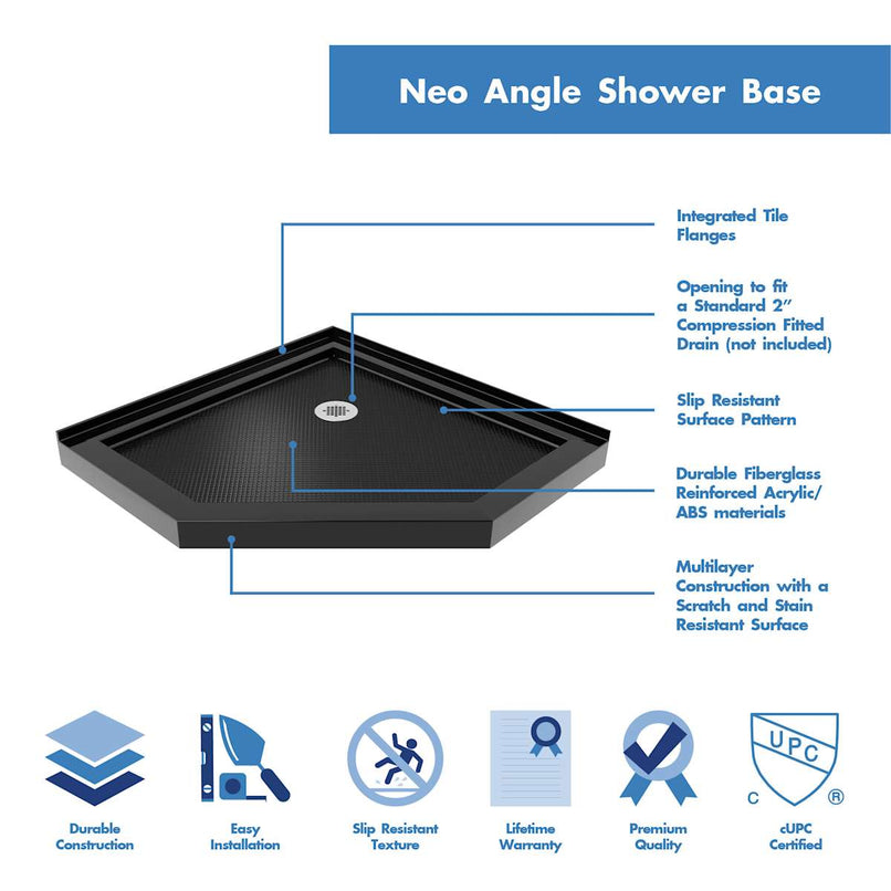 Prism 74-3/4" High x 38" Wide Frameless Neo-Angle Shower Module with Pivot Shower Door and Center Drain Base Kit - image 27