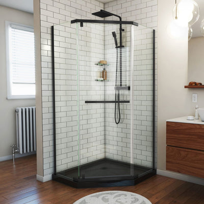 Prism 74-3/4" High x 40" Wide Frameless Neo-Angle Shower Module with Pivot Shower Door and Center Drain Base Kit - image 1