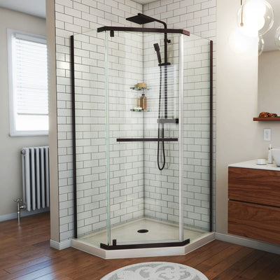 Prism 74-3/4" High x 42" Wide Frameless Neo-Angle Shower Module with Pivot Shower Door, Center Drain, and Biscuit Base - image 1