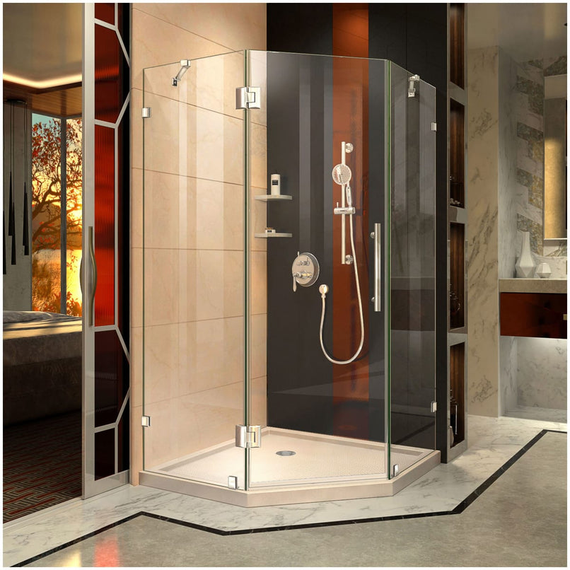 Prism Lux 36" x 36" x 74 3/4" H Frameless Hinged Shower Enclosure with SlimLine Shower Base Kit - image 1