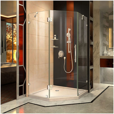 Prism Lux 36" x 36" x 74 3/4" H Frameless Hinged Shower Enclosure with SlimLine Shower Base Kit - image 1