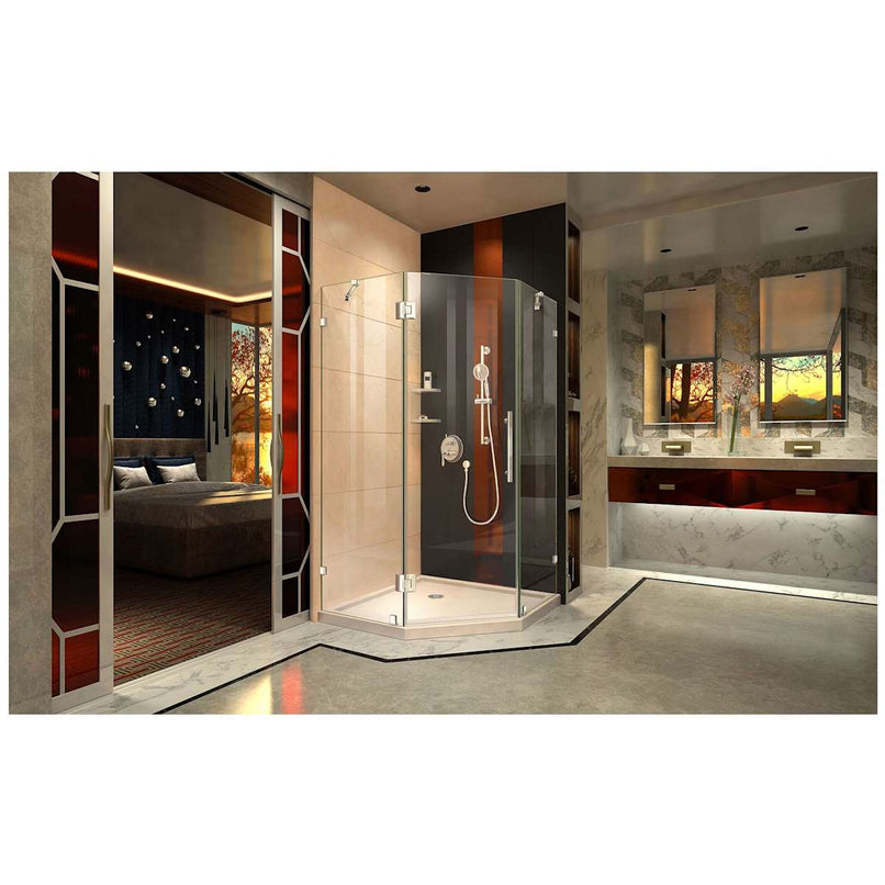 Prism Lux 38" x 38" x 74 3/4" H Frameless Hinged Shower Enclosure with SlimLine Shower Base Kit - image 2