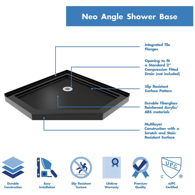Prism Plus 72" H x 36" W x 36" D Hinged Frameless Shower Enclosure with Clear Glass and 38" x 38" Shower Base - image 16