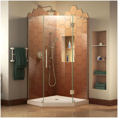 Prism Plus 72" H x 40" W x 40" D Hinged Frameless Shower Enclosure with Clear Glass and 42" x 42" Shower Base - image 1