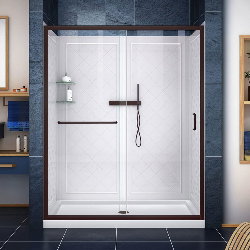 Infinity-Z 76-3/4" High x 48" Wide x 36" Deep Alcove Shower Module with Clear Sliding Shower Door, Center Drain Base, and Acrylic Backwall Kit - image 1
