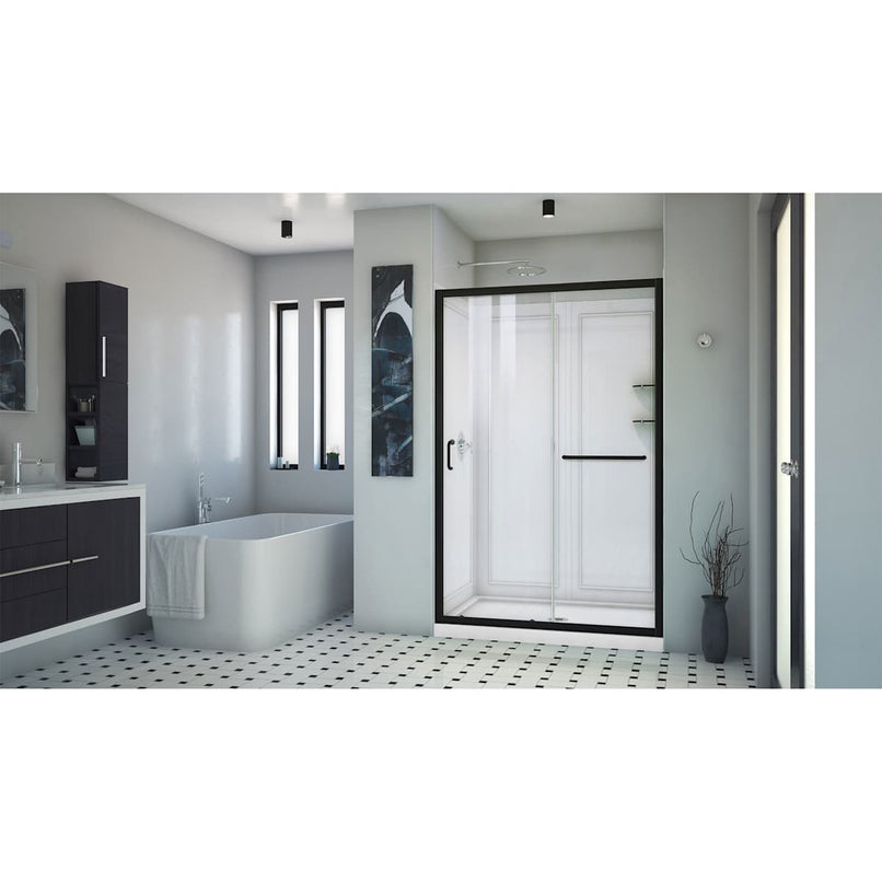 Infinity-Z 76-3/4" High x 48" Wide x 36" Deep Alcove Shower Module with Clear Sliding Shower Door, Center Drain Base, and Acrylic Backwall Kit - image 14