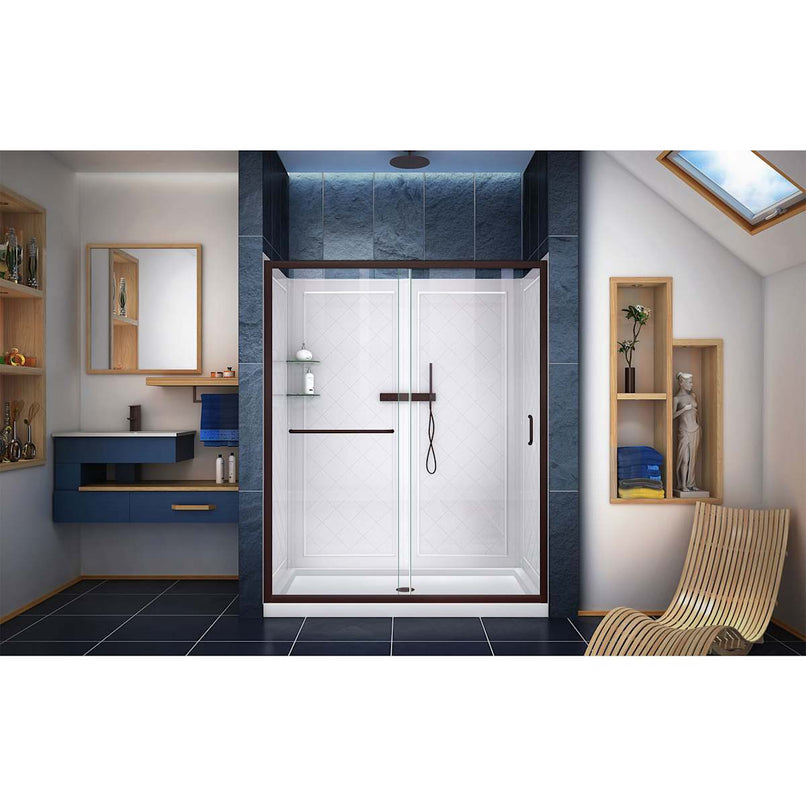 Infinity-Z 76-3/4" High x 48" Wide x 36" Deep Alcove Shower Module with Clear Sliding Shower Door, Center Drain Base, and Acrylic Backwall Kit - image 4