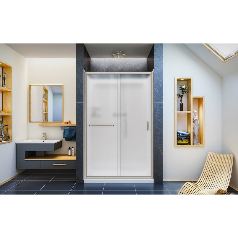 Infinity-Z 76-3/4" High x 48" Wide Sliding Framed Shower Enclosure with Frosted Glass and 36" Deep x 48" Wide Shower Base with Center Drain - image 15