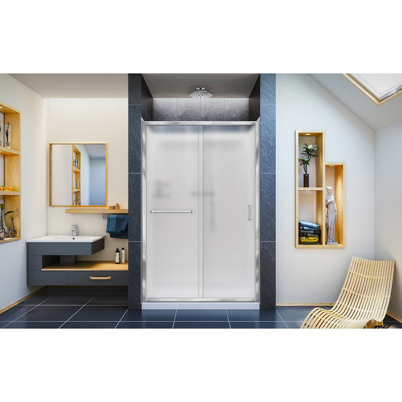 Infinity-Z 76-3/4" High x 48" Wide Sliding Framed Shower Enclosure with Frosted Glass and 36" Deep x 48" Wide Shower Base with Center Drain - image 16