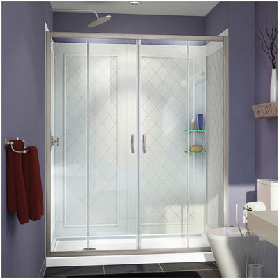 Visions 76-3/4" High x 60" Wide Sliding Framed Shower Enclosure with Clear Glass and 32" Deep x 60" Wide Shower Base with Left Drain - image 1