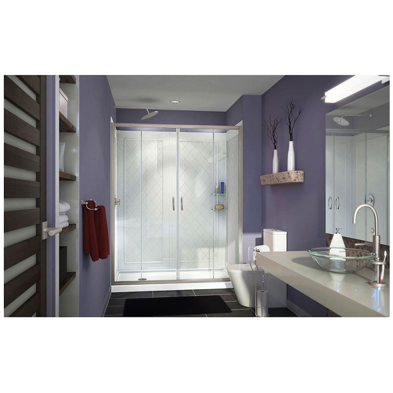 Visions 76-3/4" High x 60" Wide Sliding Framed Shower Enclosure with Clear Glass and 34" Deep x 60" Wide Shower Base with Left Drain - image 2