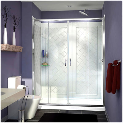 Visions 76-3/4" High x 60" Wide Sliding Framed Shower Enclosure with Clear Glass and 36" Deep x 60" Wide Shower Base with Center Drain - image 1