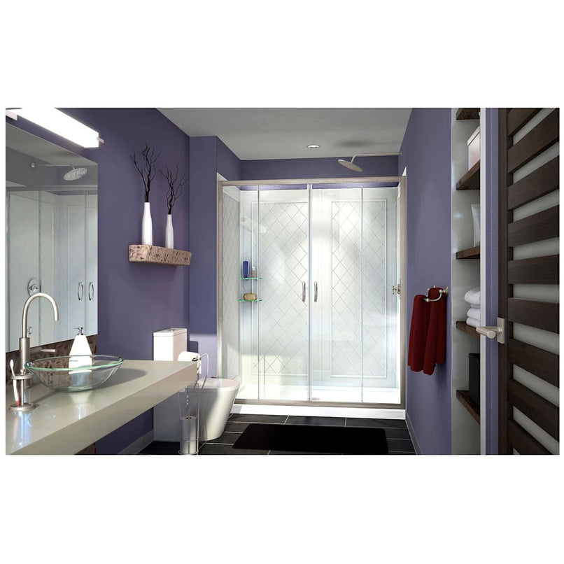Visions 76-3/4" High x 60" Wide Sliding Framed Shower Enclosure with Clear Glass and 36" Deep x 60" Wide Shower Base with Center Drain - image 2