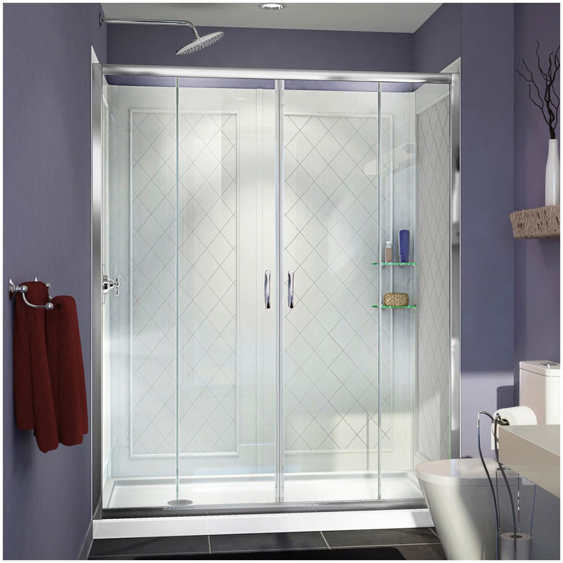 Visions 76-3/4" High x 60" Wide Sliding Framed Shower Enclosure with Clear Glass and 36" Deep x 60" Wide Shower Base with Left Drain - image 1