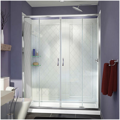 Visions 76-3/4" High x 60" Wide Sliding Framed Shower Enclosure with Clear Glass and 36" Deep x 60" Wide Shower Base with Right Drain - image 1