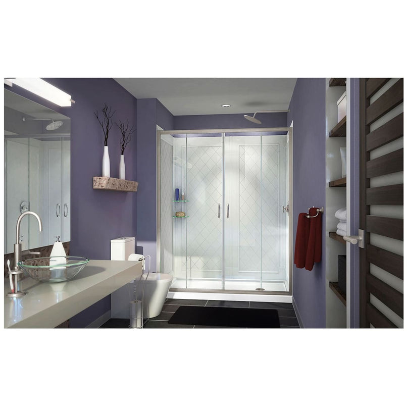 Visions 76-3/4" High x 60" Wide Sliding Framed Shower Enclosure with Clear Glass and 36" Deep x 60" Wide Shower Base with Right Drain - image 2