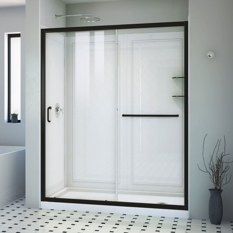 Infinity-Z 76-3/4" High x 60" Wide x 30" Deep Alcove Shower Module with Clear Sliding Shower Door, Right Drain Base, and Acrylic Backwall Kit - image 1