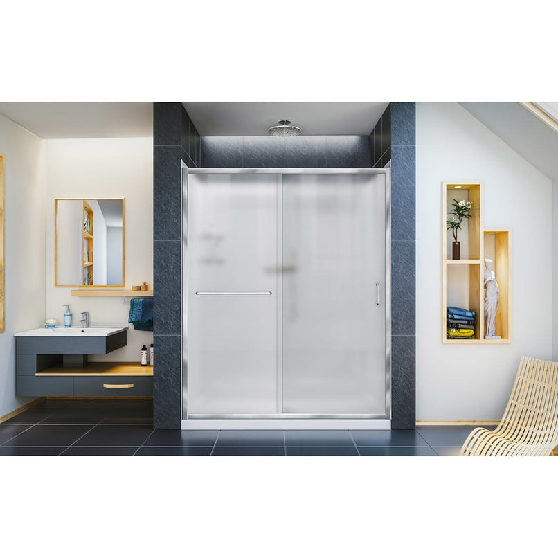 Infinity-Z 76-3/4" High x 60" Wide Sliding Framed Shower Door with Frosted Glass and 30" Deep x 60" Wide Shower Base with Right Drain - image 15