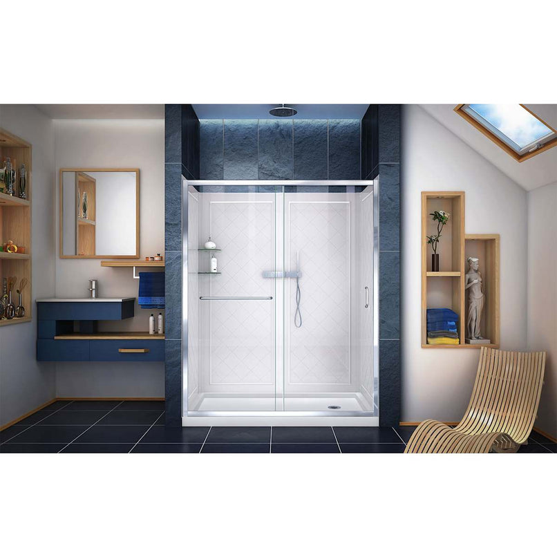 Infinity-Z 76-3/4" High x 60" Wide Sliding Framed Shower Door with Clear Glass and 32" Deep x 60" Wide Shower Base with Right Drain - image 15