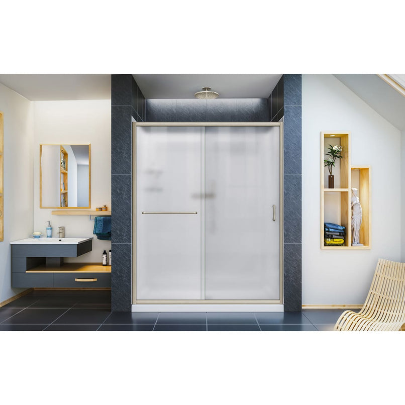 Infinity-Z 76-3/4" High x 60" Wide Sliding Framed Shower Door with Frosted Glass and 32" Deep x 60" Wide Shower Base with Right Drain - image 15