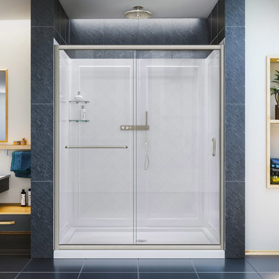 Infinity-Z 76-3/4" High x 60" Wide Sliding Framed Shower Door with Clear Glass and 34" Deep x 60" Wide Shower Base with Center Drain - image 1