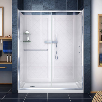 Infinity-Z 76-3/4" High x 60" Wide Sliding Framed Shower Door with Clear Glass and 34" Deep x 60" Wide Shower Base with Left Drain - image 1