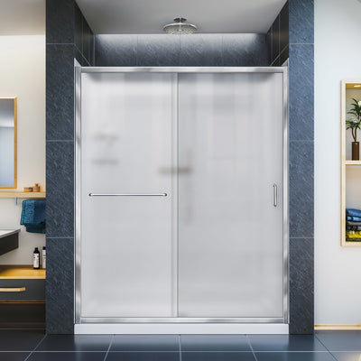Infinity-Z 76-3/4" High x 60" Wide Sliding Framed Shower Door with Frosted Glass and 36" Deep x 60" Wide Shower Base with Center Drain - image 1