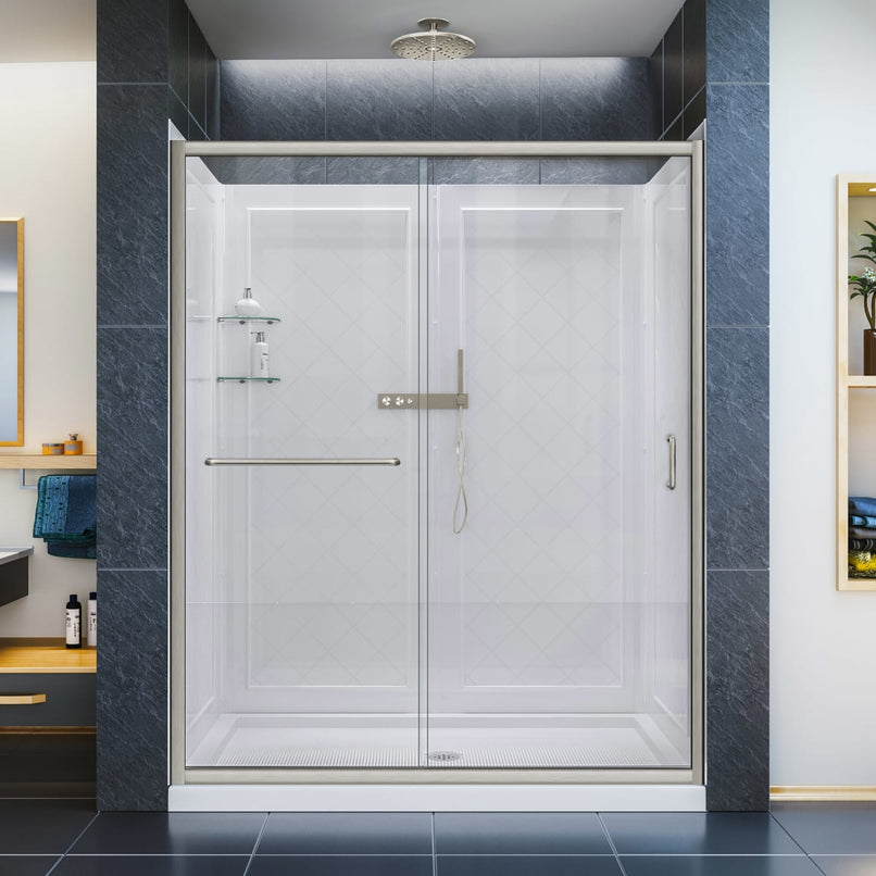 Infinity-Z 76-3/4" High x 60" Wide Sliding Framed Shower Door with Clear Glass and 36" Deep x 60" Wide Shower Base with Center Drain - image 1