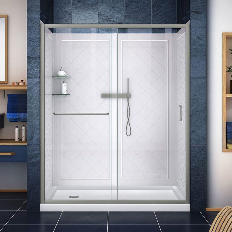 Infinity-Z 76-3/4" High x 60" Wide Sliding Framed Shower Door with Clear Glass and 36" Deep x 60" Wide Shower Base with Left Drain - image 1