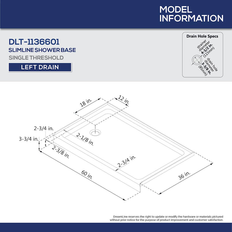 Infinity-Z 76-3/4" High x 60" Wide Sliding Framed Shower Door with Frosted Glass and 36" Deep x 60" Wide Shower Base with Left Drain - image 6