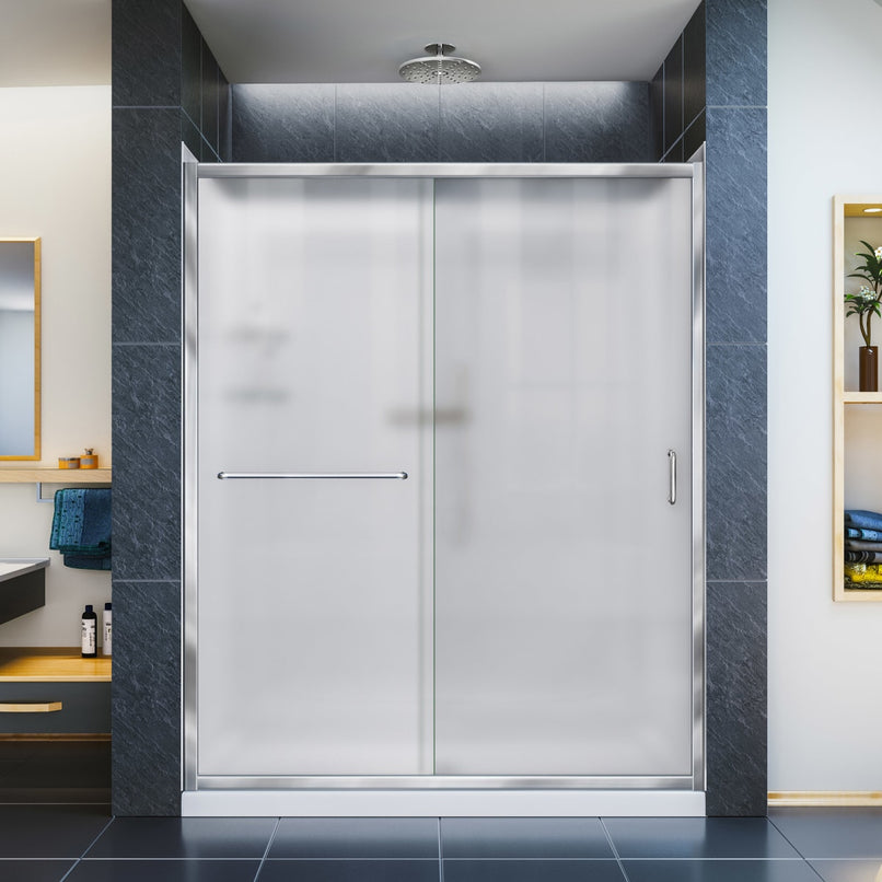 Infinity-Z 76-3/4" High x 60" Wide Sliding Framed Shower Door with Frosted Glass and 36" Deep x 60" Wide Shower Base with Right Drain - image 1