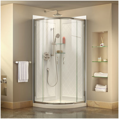 Prime 33" Wide x 76 3/4" High Semi-Frameless Clear Glass Sliding Shower Enclosure - Includes Shower Base - image 1