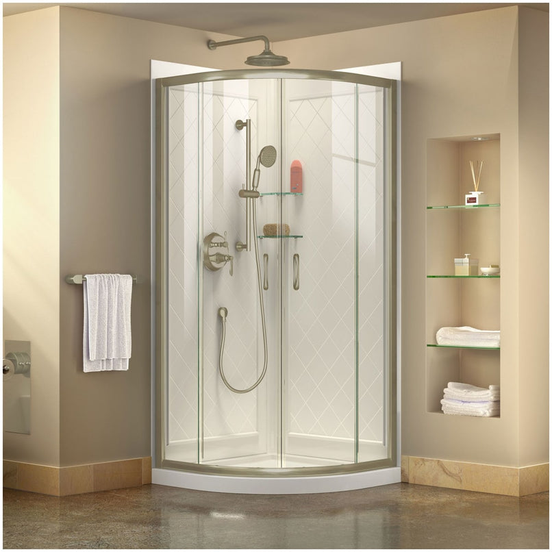 Prime 36" Wide x 76 3/4" High Semi-Frameless Clear Glass Sliding Shower Enclosure - Includes Shower Base - image 1