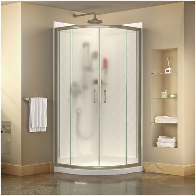 Prime 38" Wide x 76 3/4" High Semi-Frameless Frosted Glass Sliding Shower Enclosure - Includes Shower Base - image 1